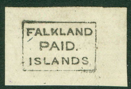 SG FR1 Falklands 1869 ‘black frank’. A very fine strike on white laid paper