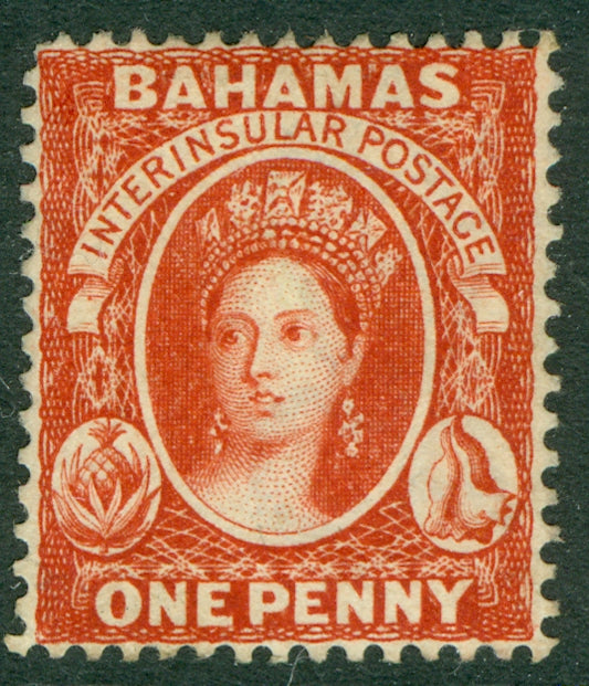 SG 42 Bahamas 1882. 1d scarlet-vermilion, watermark CA, perf 14. A fresh mounted mint example CAT £475