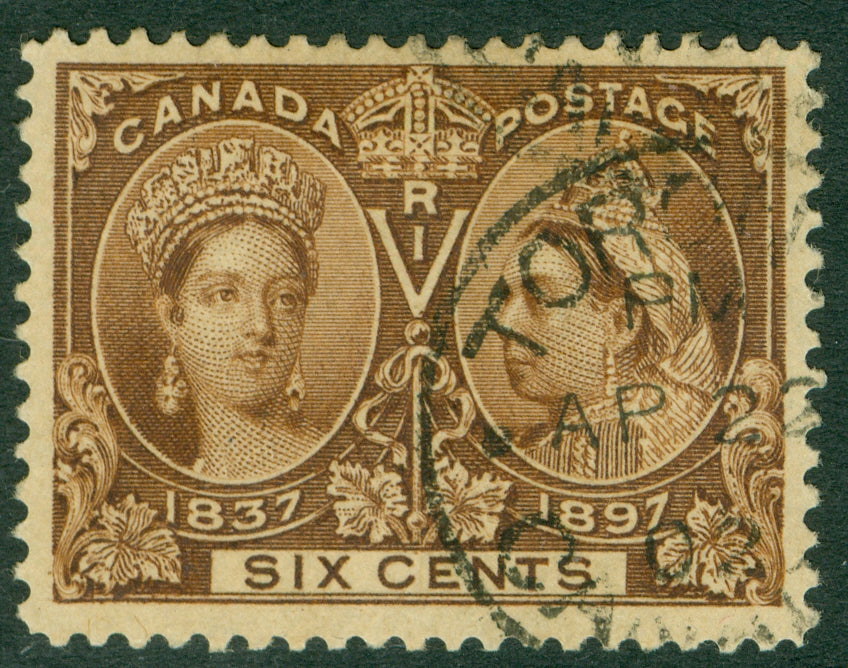 SG 129 Canada 1897. 6c brown. A very fine used well centred CDS example CAT £140