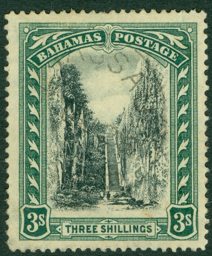 SG 80 Bahamas 1911-19. 3/- black & green. Very fine used CAT £55